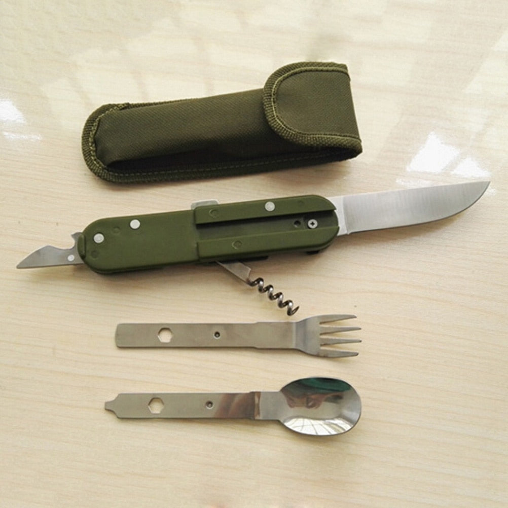 Stainless Steel Travel Kit Portable Army Green Folding Camping