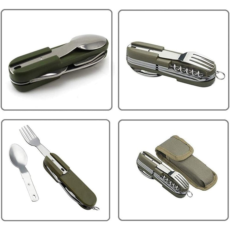 Stainless Steel Travel Kit Portable Army Green Folding Camping